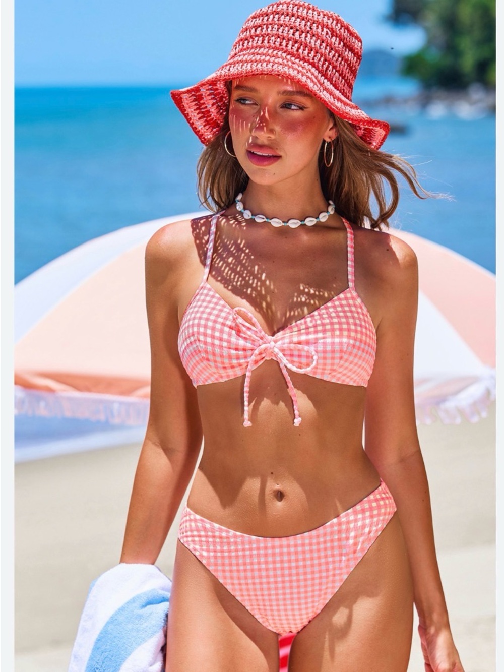 NWT Cupshe Pink Gingham Tie-Front Bikini, Size M